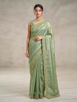Trendmalls - Green Women's Art Silk Sequin embroidered Saree with Unstitched Blouse