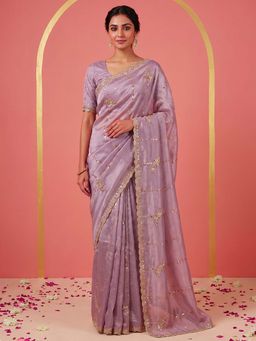 Trendmalls - Purple Women's Art Silk Sequin embroidered Saree with Unstitched Blouse