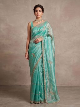 Trendmalls - Turquoise Women's Art Silk Sequin embroidered Saree with Unstitched Blouse