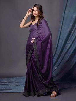 Trendmalls - Purple Women's Silk Embroidery Double Shade Saree with Unstitched Blouse