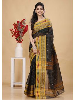 SLAGHA - Black Women's Ethnic Pure Cotton Checked Saree Without Blouse