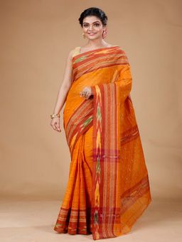 SLAGHA - Gold Women's Ethnic Pure Cotton Checked Saree Without Blouse
