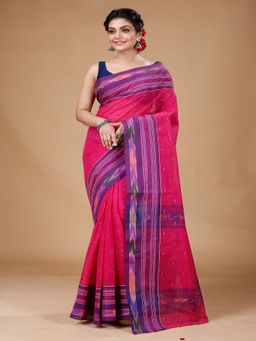 SLAGHA - Pink Women's Ethnic Pure Cotton Checked Saree Without Blouse
