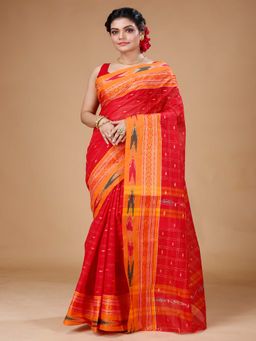SLAGHA - Red Women's Ethnic Pure Cotton Checked Saree Without Blouse