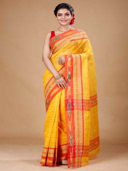 SLAGHA - Yellow Women's Ethnic Pure Cotton Checked Saree Without Blouse
