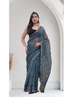 The Raksha Store - Blue Willow Blue Kota Doria Saree with Unstitched Blouse