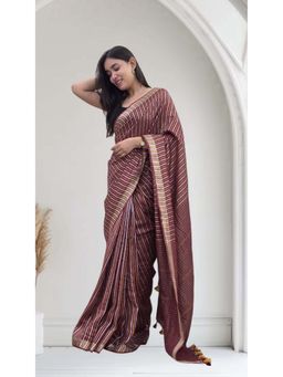 The Raksha Store - Avanika Wine Striped Linen Saree with Unstitched Blouse