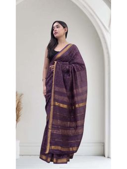 The Raksha Store - Indu Purple Maheshwari Silk Saree with Unstitched Blouse