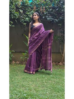 The Raksha Store - Kavisha Purple Maheshwari Silk Saree with Unstitched Blouse
