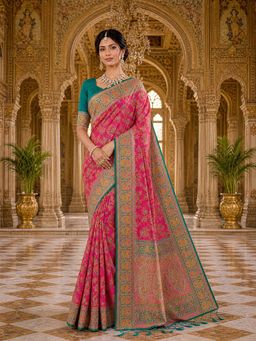 Trendmalls - Pink Women's Silk Zari Woven Paisley Design Saree with Unstitched Blouse