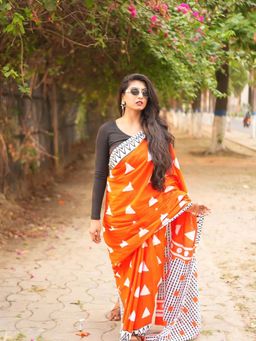 AAKAR - Laal Kiran Red Handloom Cotton Saree with Unstitched Blouse