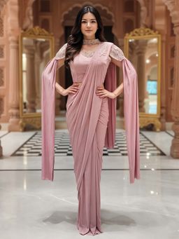 Chhabra 555 - Pink Georgette Embellished Pre-Draped Saree with Stitched Blouse