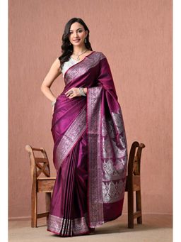 THE WEAVERS SHOP BY RAAVI - Purple Silk Banarasi Zari Paisley Borders Saree with Unstitched Blouse