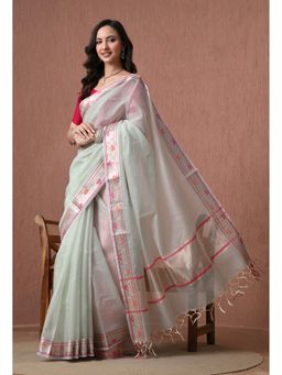THE WEAVERS SHOP BY RAAVI - Pastel Mint Green Pure Cotton Border Saree with Unstitched Blouse
