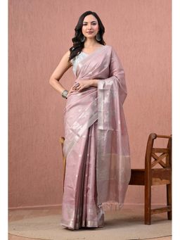THE WEAVERS SHOP BY RAAVI - Cotton Rose Mauve with Silver Zari Saree with Unstitched Blouse