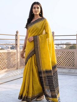 Ushvii - Mustard Negamam Cotton Woven Saree with Unstitched Blouse