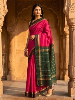 Ushvii - Pink Negamam Cotton Woven Saree with Unstitched Blouse