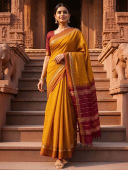 Ushvii - Rust Negamam Cotton Woven Saree with Unstitched Blouse