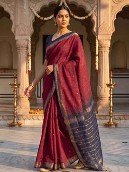 Ushvii - Red Negamam Cotton Woven Saree with Unstitched Blouse