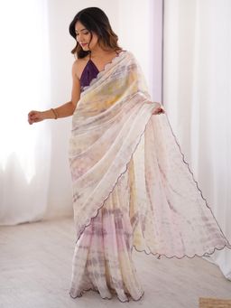 Akhilam - Women Purple Satin Tie & Dye Saree with Unstitched Blouse