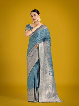 Monjolika Fashion - Dusty Cyan Weaving Silk Trendy Saree with Unstitched Blouse