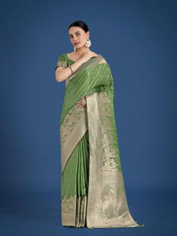 Monjolika Fashion - Dusty Green Weaving Silk Trendy Saree with Unstitched Blouse