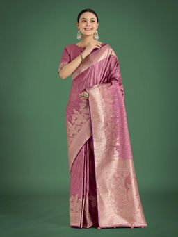 Monjolika Fashion - Dusty Rose Pink Weaving Silk Trendy Saree with Unstitched Blouse