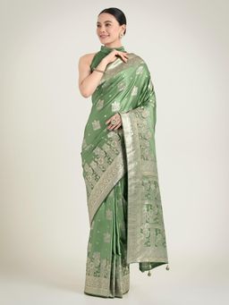Monjolika Fashion - Green Color Silk Zari Festival Saree with Unstitched Blouse