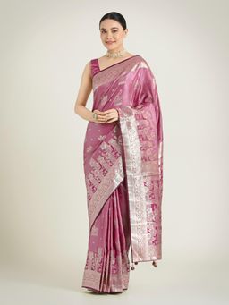 Monjolika Fashion - Rose Pink Color Silk Zari Weaving Saree with Unstitched Blouse