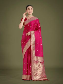 Monjolika Fashion - Divine Rani Pink Soft Silk Saree with Unstitched Blouse