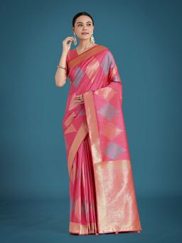 Monjolika Fashion - Light Pink Silk Zari Weaving Classic Saree with Unstitched Blouse