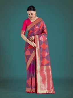 Monjolika Fashion - Pink Colour Silk Zari Weaving Classic Saree with Unstitched Blouse