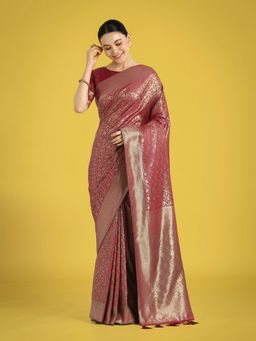 Monjolika Fashion - Maroon Color Silk Saree with Unstitched Blouse