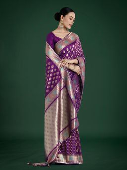 Monjolika Fashion - Purple Colour Silk Zari Weaving Saree with Unstitched Blouse