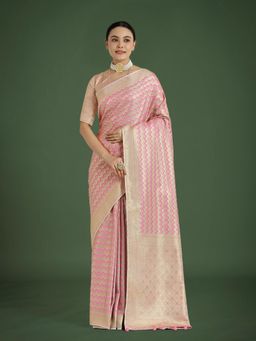 Monjolika Fashion - Light Pink Soft Silk Leheriya Design Saree with Unstitched Blouse