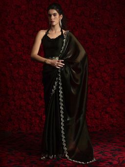 Akhilam - Women Green Tissue Embellished Saree with Unstitched Blouse