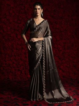 Akhilam - Women Metallic Tissue Embellished Saree with Unstitched Blouse