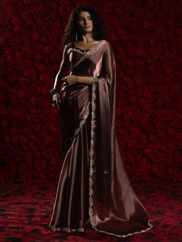 Akhilam - Women Metallic Tissue Embellished Saree with Unstitched Blouse