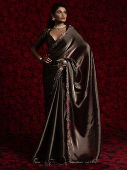 Akhilam - Women Metallic Tissue Embellished Saree with Unstitched Blouse