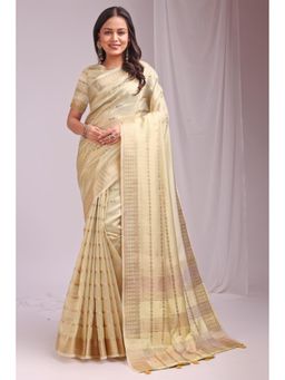 Mysilklove - Coco Cream Woven Organza Saree with Unstitched Blouse