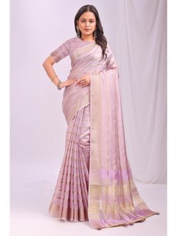 Mysilklove - Spanish Pink Woven Organza Saree with Unstitched Blouse