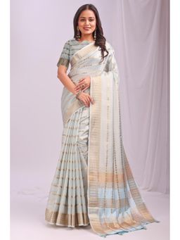 Mysilklove - Oxford Blue Woven Organza Saree with Unstitched Blouse