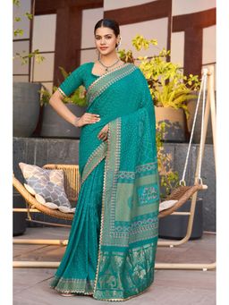 Mysilklove - Cadmium Green Printed Cotton Saree with Unstitched Blouse