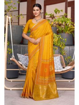 Mysilklove - Citrine Yellow Printed Cotton Saree with Unstitched Blouse