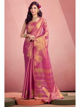 Mysilklove - Bubble Pink Zari Woven Tissue Saree with Unstitched Blouse