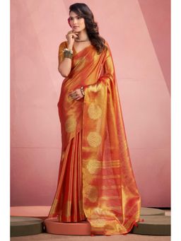 Mysilklove - Cider Orange Zari Woven Tissue Saree with Unstitched Blouse
