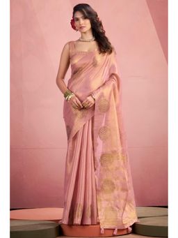 Mysilklove - Smoothie Pink Zari Woven Tissue Saree with Unstitched Blouse