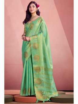 Mysilklove - Chalet Green Zari Woven Tissue Saree with Unstitched Blouse