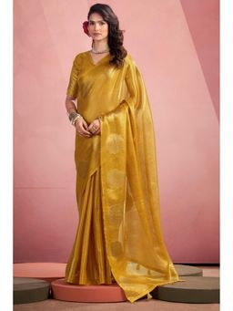 Mysilklove - Daffodil Yellow Zari Woven Tissue Saree with Unstitched Blouse