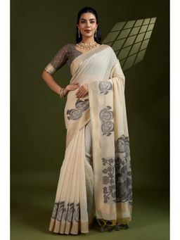 Mysilklove - Navajo White Muga Cotton Saree with Unstitched Blouse